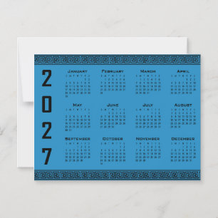 Convite Magnético Calendário 2027, Fret Grego, Preto no Azul Cosmos