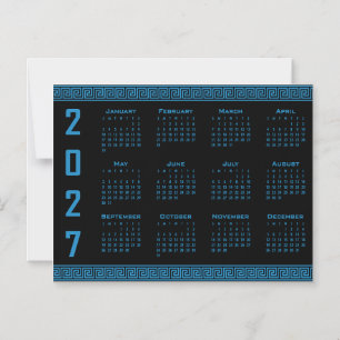 Convite Magnético Calendário 2027, Fretwork Grego, Azul Cosmos sobre