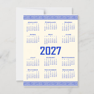Convite Magnético Calendário 2027, Fretwork Grego, Azul Grego Cosmic