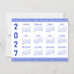 Convite Magnético Calendário 2027, Fretwork Grego, Azul Grego sobre