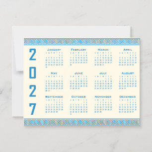 Convite Magnético Calendário 2027, Fretwork Grego, Azul no Cosmic La