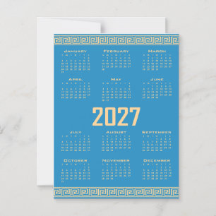 Convite Magnético Calendário 2027, Fretwork Grego, Bege no Azul Cosm