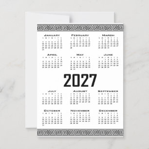 Convite Magnético Calendário 2027, Fretwork Grego, Preto no Branco