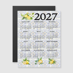 Convite Magnético Calendário 2027 Limões Italianos Azulejos Mediterr