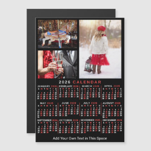 Convite Magnético Calendário Anual 2026 Preto Vermelho Foto Personal
