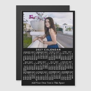 Convite Magnético Calendário Anual 2027 Clássico Preto com Foto Pers