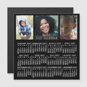 Convite Magnético Calendário Anual 2027 Preto   3 Colagem de Fotos P