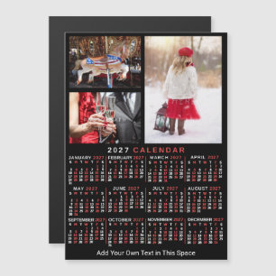 Convite Magnético Calendário Anual 2027 Preto Vermelho Foto Personal
