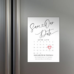 Convite Magnético Calendário Coração Vermelho Casamento Moderno Salv