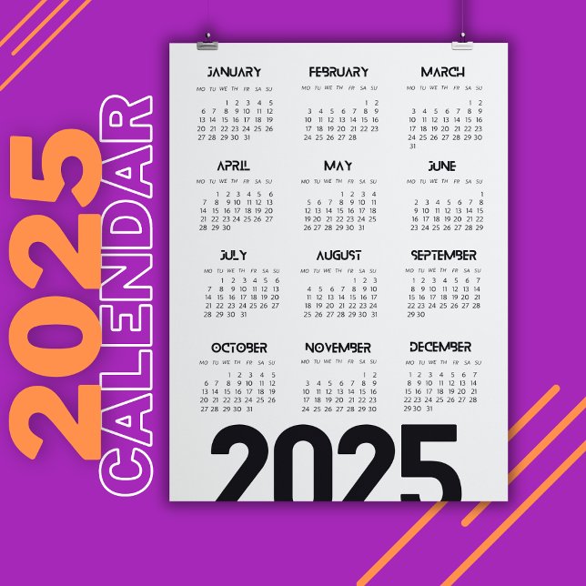 Convite Magnético Calendário de 2025 Anos Branco Elegante (2025 Year Calendar Elegant White Magnetic Invitation)