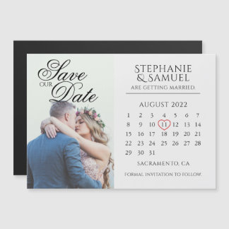 Convite Magnético Calendário de casamento branco elegante Foto Save 