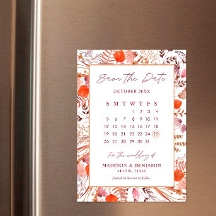 Convite Magnético Calendário de Casamento com Foto de Flores Silvest
