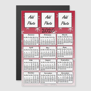 Convite Magnético Calendário de Foto 2020 Red Snowflakes