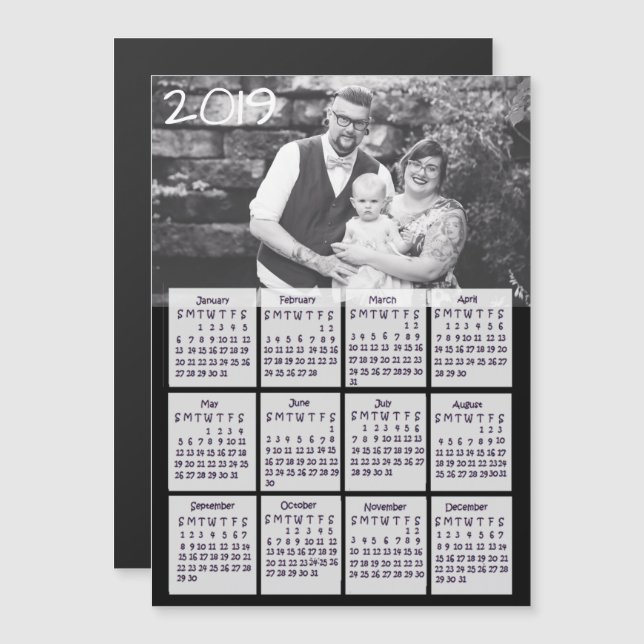 Convite Magnético Calendário de Fotos Personalizadas a Preto e Branc (Frente/Verso)