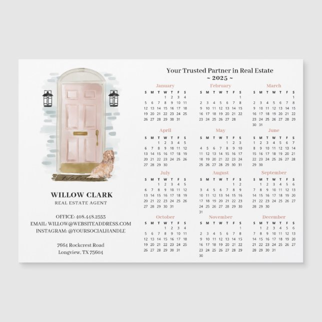 Convite Magnético Calendário de Imóveis de Portas Aquáticas Rosa-Ros (Frente)