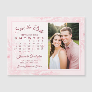 Convite Magnético Calendário de Peônias Rosa e Ímã de Foto para Lemb