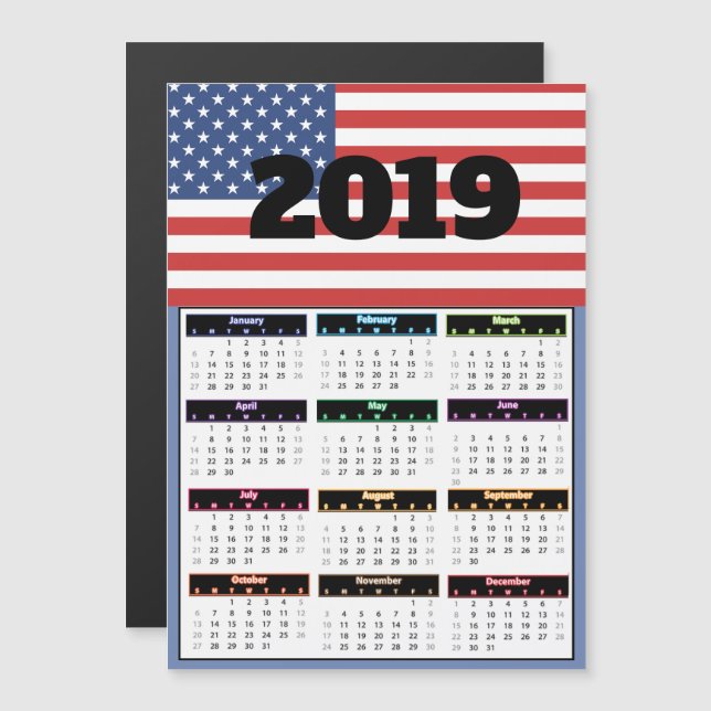 Convite Magnético Calendário do American Flag Mini 2019 (Frente/Verso)