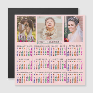 Convite Magnético Calendário do Ano 2026 Colagem de Fotos da Família
