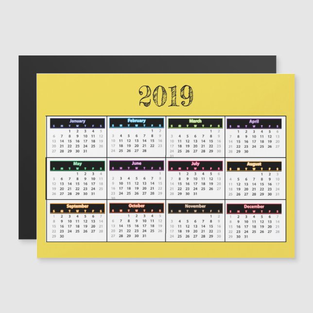 Convite Magnético Calendário do Miniímã Amarelo 2019 (Frente/Verso)