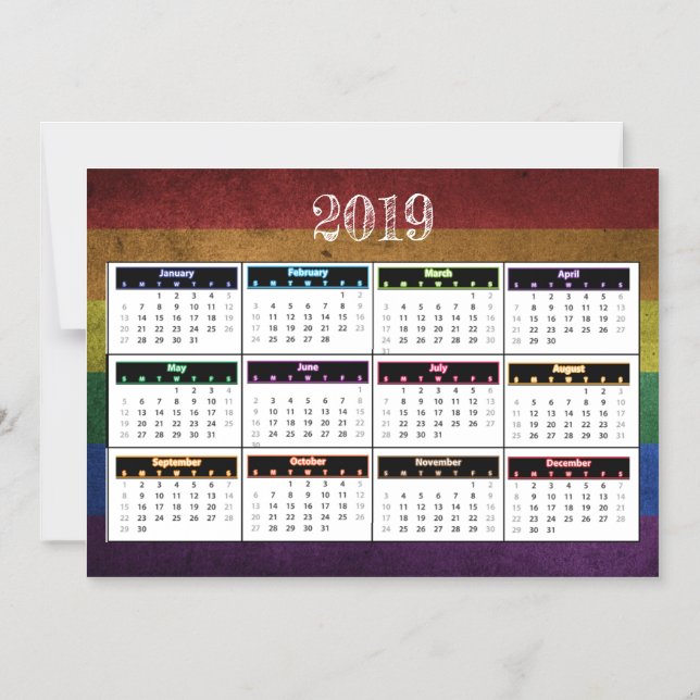 Convite Magnético Calendário do Miniímã do Rainbow 2019 (Frente)