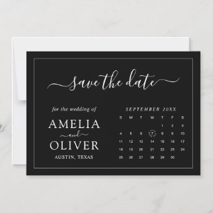 Convite Magnético Calendário Ímã Preto Minimalista Salve a Data
