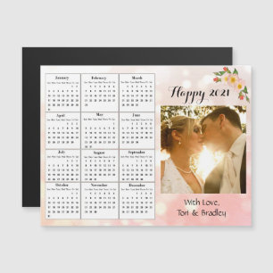 Convite Magnético Calendário Mini Flor Coral Foto Casamento 2021