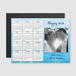 Convite Magnético Calendário Mini Gradiente Azul de Foto de Casament