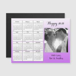 Convite Magnético Calendário Mini Gradiente Roxo de Fotos de Casamen