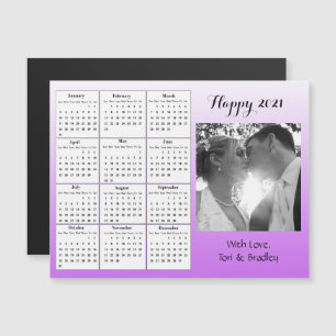 Convite Magnético Calendário Mini Gradiente Roxo de Fotos de Casamen