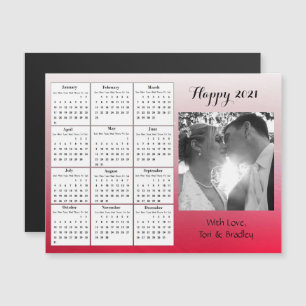 Convite Magnético Calendário Mini Gradiente Vermelho Foto Casamento