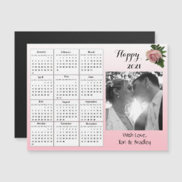Convite Magnético Calendário Mini Rosas Rosa Foto Casamento 2021