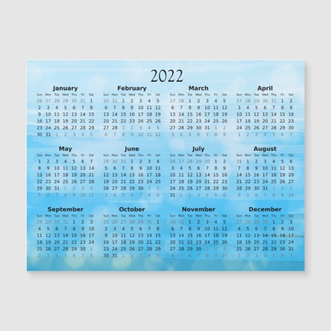Convite Magnético Calendário Miniatura Magnético Azul Ombre 2022 (Frente)