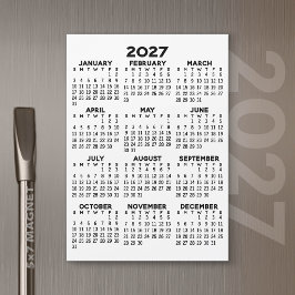Convite Magnético Calendário Mínimo de 2027 - Vista Anual Preto e Br