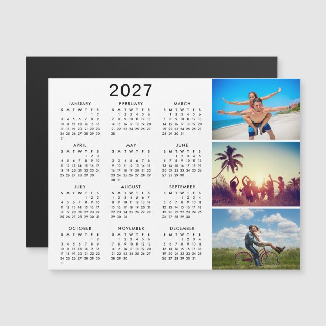 Convite Magnético Calendário Personalizado de Colagem de Fotos 2025 (Frente/Verso)