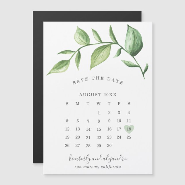 Convite Magnético Calendário Rustic Greenery Salve a Data (Frente/Verso)