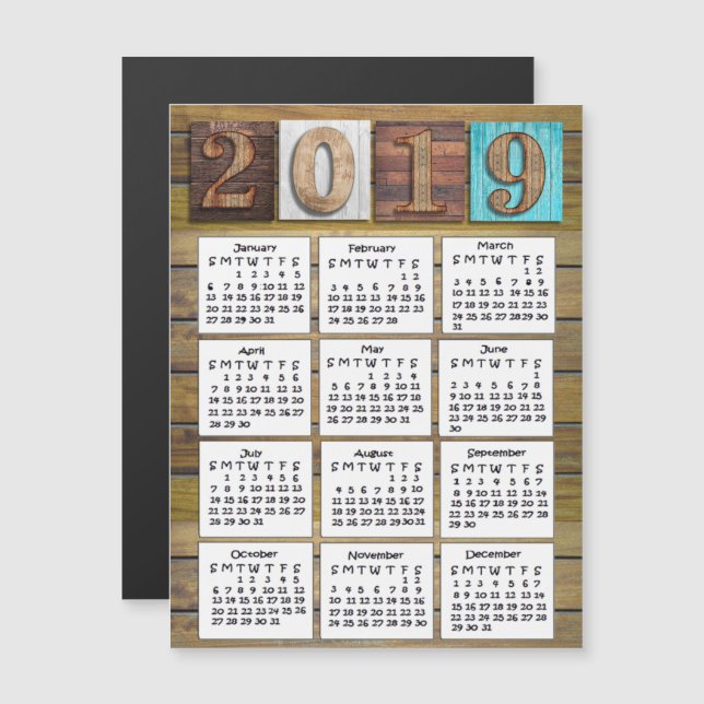 Convite Magnético Calendário Rustic Weathered Wood 2019 (Frente/Verso)