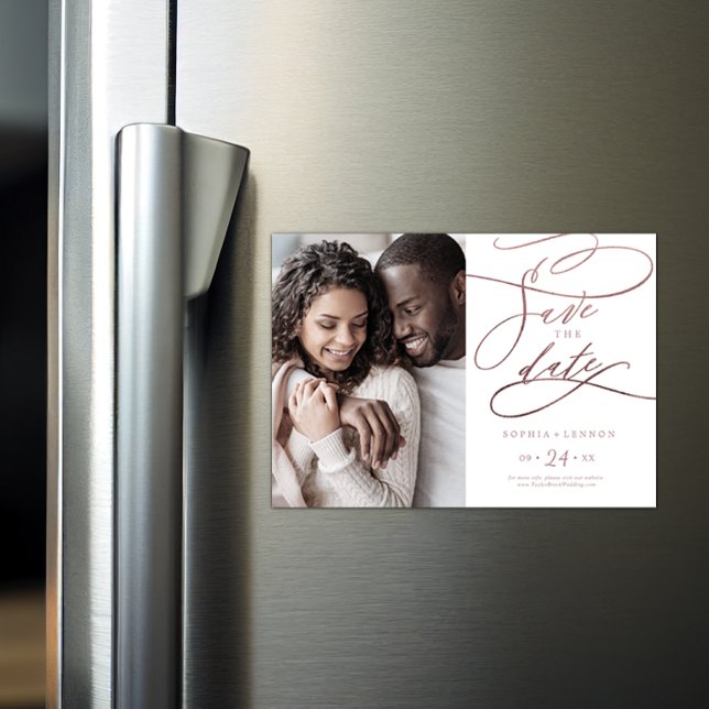 Convite Magnético Caligrafia Dourada romântica Foto para salvar a da (Criador carregado)