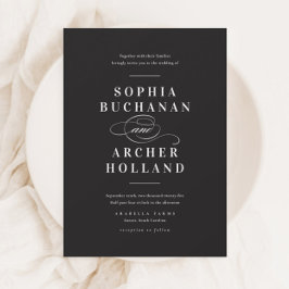 Convite Magnético Caligrafia Elegante Casamento Negro e Branco