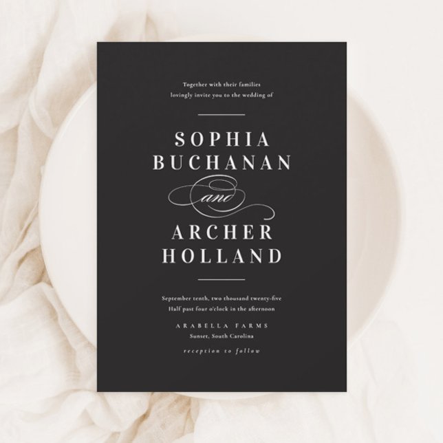 Convite Magnético Caligrafia Elegante Casamento Negro e Branco (Criador carregado)
