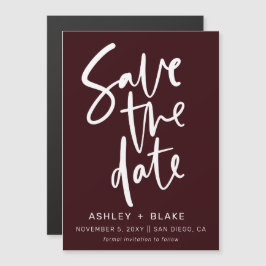 Convite Magnético Caligrafia manuscrita burgundia Salve a data