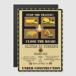 Convite Magnético Caminhões De Construção | Meninos com Festa de ani
