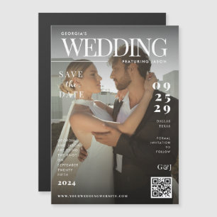 Convite Magnético Capa de Revista Engraçada Foto Escura Casamento Ún