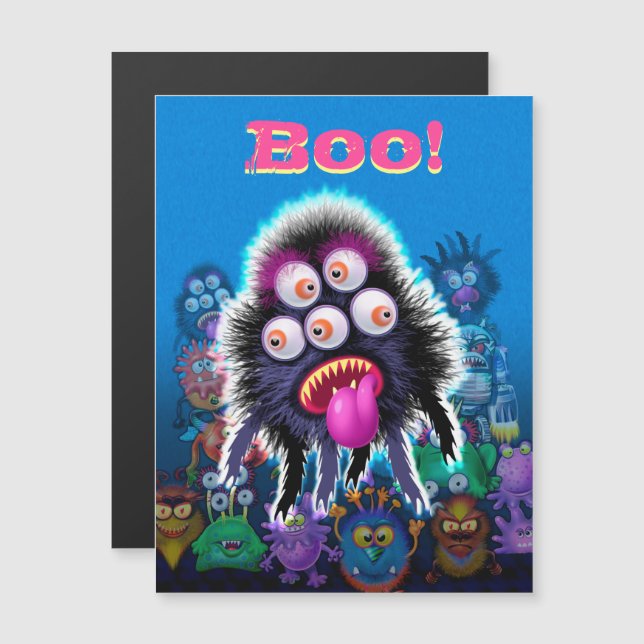 Convite Magnético Cartão-postal magnético do Monstro Personalizado. (Frente/Verso)