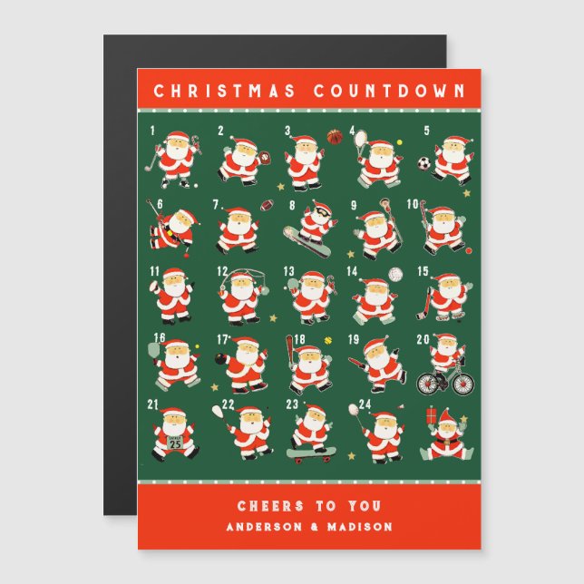 Convite Magnético Cartas de presentes de Natal sobre esporte (Frente/Verso)