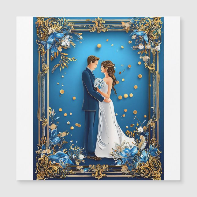 Convite Magnético Casal de Casamento Elegante Embracando com Quadro  (Frente)