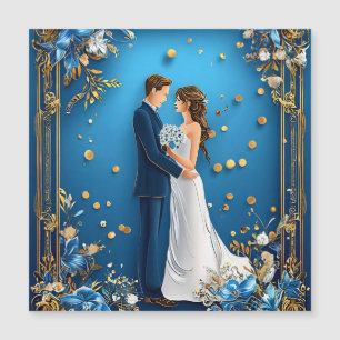 Convite Magnético Casal de Noivos Elegantes Abraçando com Moldura Fl