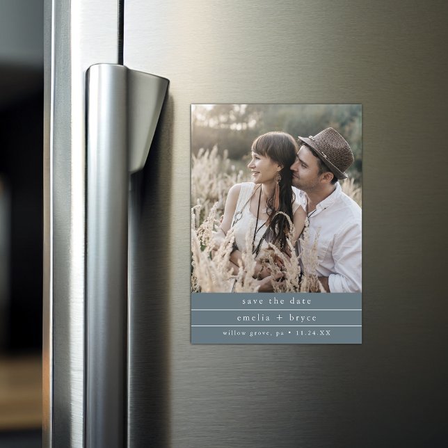 Convite Magnético Casamento azul escuro da EMELIA Boho Salve a data (EMELIA Photo Boho Dark Blue Wedding Save the Date Magnetic Invitation)