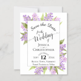 Convite Magnético Casamento branco de Lilacs e Calliografia Salvar a