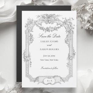 Convite Magnético Casamento Clássico Francês com Grinalda de Rosa Or