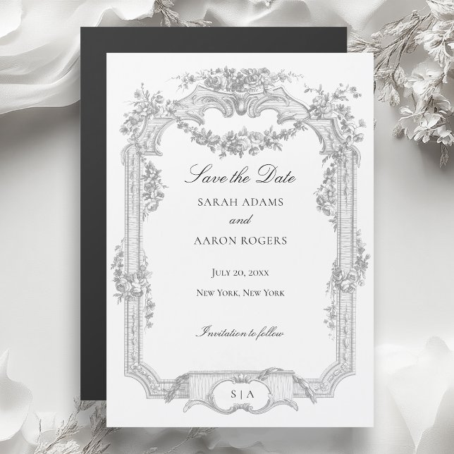 Convite Magnético Casamento Clássico Francês com Grinalda de Rosa Or (Criador carregado)